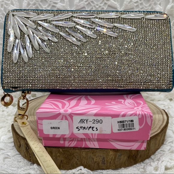 Rhinestone and Teal Clutch/Wristlet - Picture 2 of 8